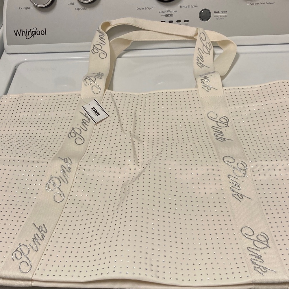 PINK Victoria's Secret Sparkly White Tote with Branded Straps - Picture 1 of 5